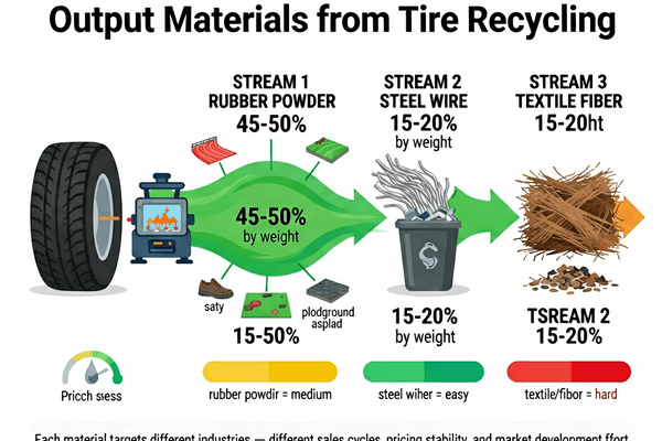 Output materials from tire recycling