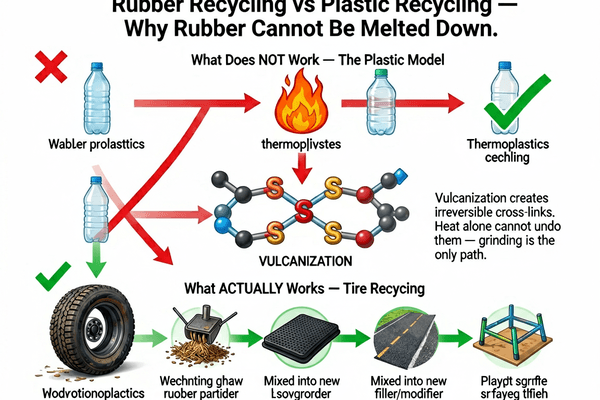 Rubber recycling process diagram