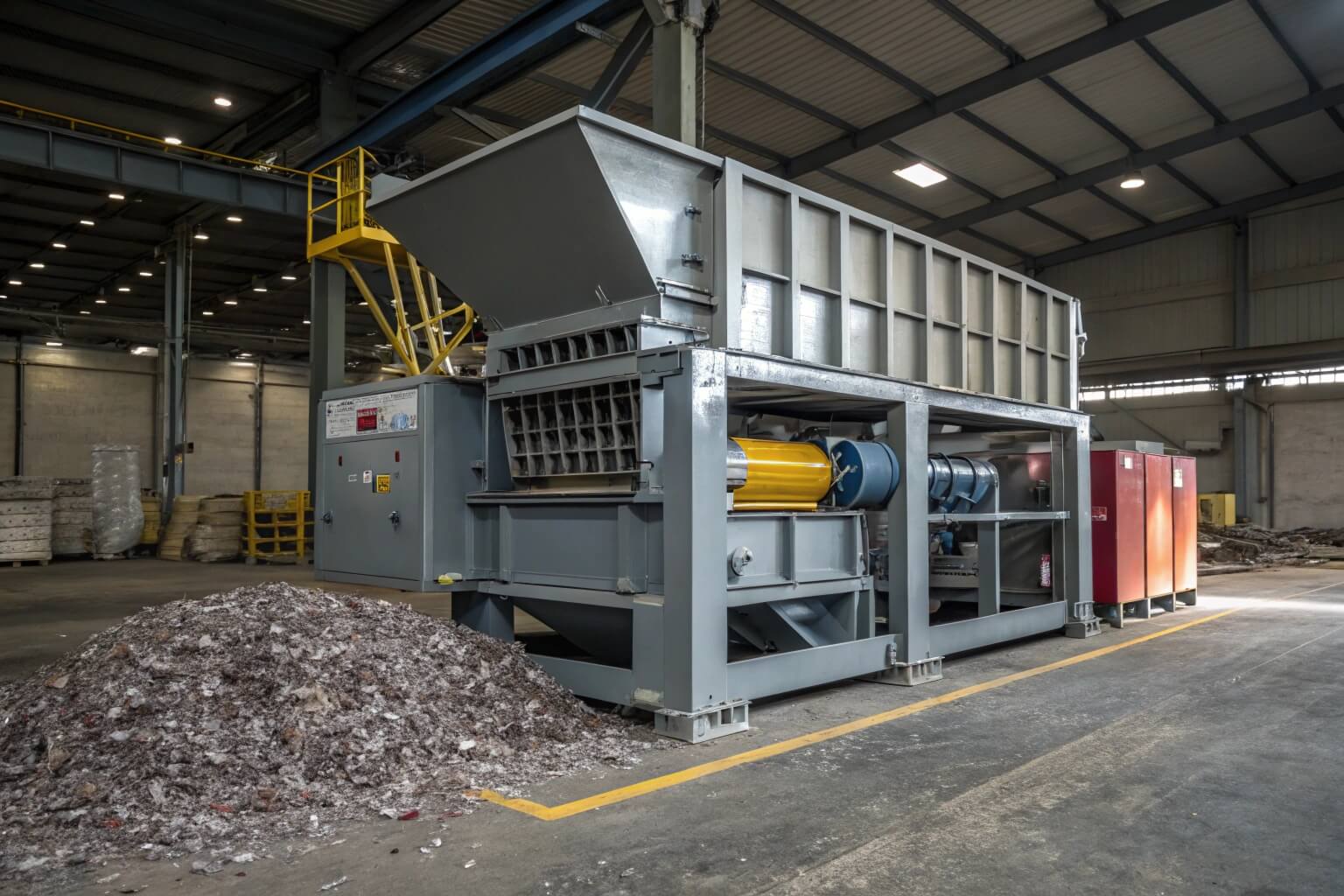 Four-shaft shredder for uniform output applications