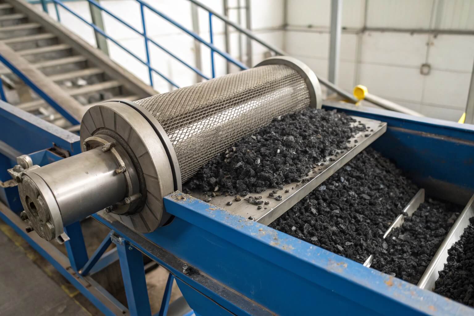 Granulator in tire rubber recycling line