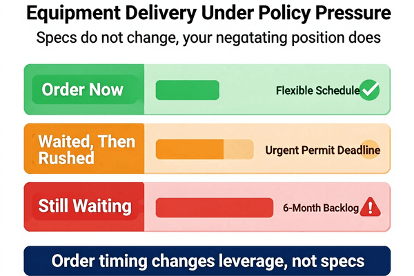 Equipment delivery timelines compress under policy transition pressure